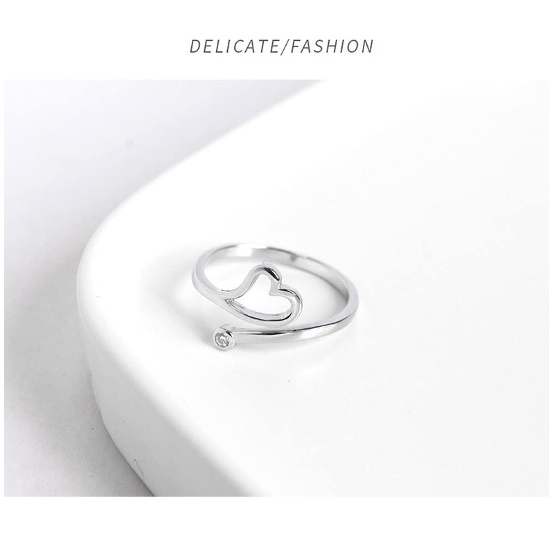 Deelfe Women's Ring, One Size Fits Most, Silver Ring, Heart
