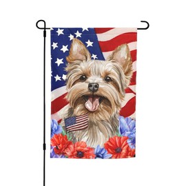 4th Of July Cute Yorkie Dog Floral Patriotic Garden Flag 12x18 Inch Welcome Party Decoration Yard Flag For Holiday Season Outdoor