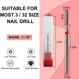 Vnjaoi Nail Drill Bits 3/32 Inch Shank Cuticle Nail Drill Bits Electric File Bit for Nail Drill Cylinder Shape Cuticle Clean Nail Bit for Acrylic Manicure Pedicure Cuticle Gel Polishing (Fine)