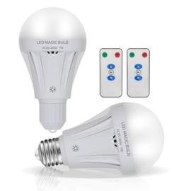 MXhme Rechargeable Light Bulbs with Remote Control Daylight（6000K 2200mAh Dimmable Battery Operated Light Bulb 50 Watt Equivalent,2 Pack