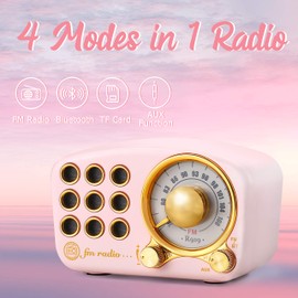 Retro Bluetooth Speaker FM Vintage Radio with Loud Volume, Strong Bass Enhancement, Bluetooth 5.0 Wireless Connection, Loud Volume,TF Card & MP3 Player (Pink)