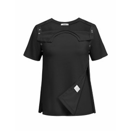 Deyeek Women Post Shoulder Surgery Shirts Full Open Side Snap Adaptive Clothing Short Sleeve Tear Away Crew Neck Chemo Shirts XL