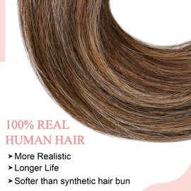 SEGO Human Hair Messy Bun Hairpieces Real Scrunchies Natural Wavy Smoothed Updo Donut Chignon Ponytail Extensions for Women Girls-2 PCS #4P27 Medium Brown&Dark Blonde