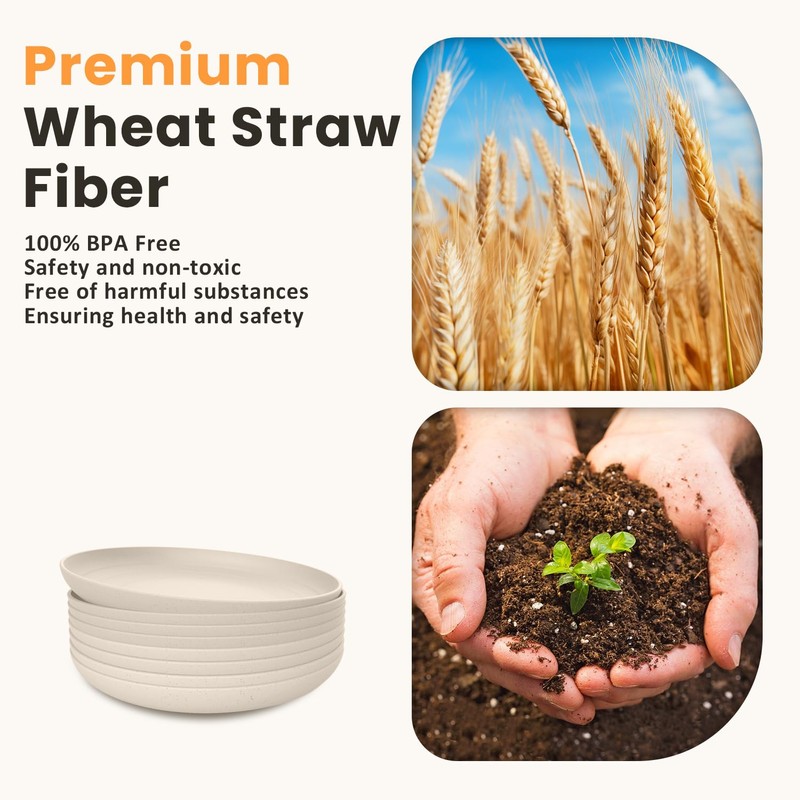 Homienly Dessert Plates - 8 Inch Wheat Straw Plates Set,