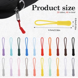 60PCS Zipper Pulls, Colorful Replacement Decorative Zipper Strong Nylon Cord Zippers Tag for Backpacks Jackets Luggage Purses Handbags Sweatshirt Clothes(20 Colors)