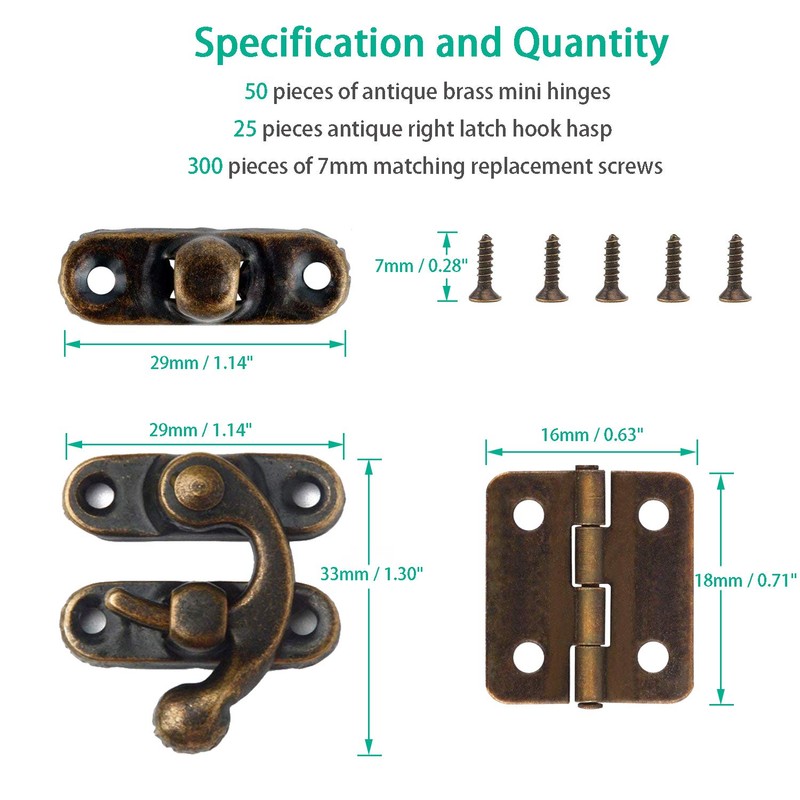 Gizhome 25 Sets Antique Right Latch Hook Hasp and 50