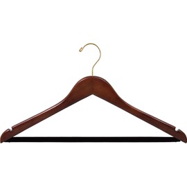 The Great American Hanger Company Wooden Suit Hanger w/Velvet Bar, Walnut Finish with Brass Hardware, Box of 25