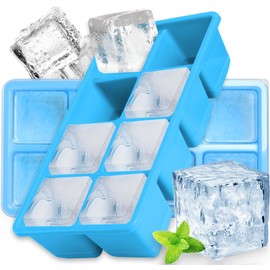Large Ice Cube Molds 2 Pack, FURNSII Silicone Ice Cube Tray for Freezer with Lid, 8 Giant Square Cubes, Easy Release Stackable Ice Molds for Whisky Cocktails