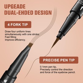 2-in-1 Microblading Eyebrow Pen, Dual-Ended Brow Pencil with 4 Tip and Ultra-Fine Tip,Waterproof Longer Lasting Eyebrow Pen,Microblade Eyebrow Pencil for Makeup Natural Hair-Like Brow (Grey)