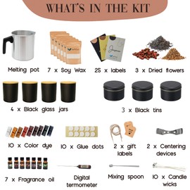 SoftOwl Premium Soy Candle Making Kit - Black Edition - Full Set - Soy Wax, Big 7oz Jars & Tins, 7 Pleasant Scents, 10 Color Dyes & More - Perfect as Home Decorations