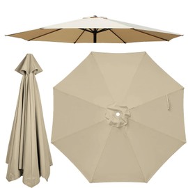 Jorohiker 9ft Patio Umbrella Replacement Canopy for 8 Ribs，Durable，Waterproof, UV-Resistant & Easy to Install，Khaki Canopy Only