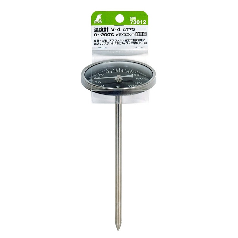 Shinwa Sokutei 73012 Thermometer, V-4, Round T-Shape, White Scale