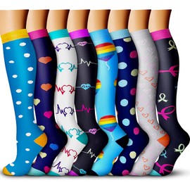 WITHYOU - Calcetines de compresión de 15 a 20 mmHg son los mejores atléticos para hombres y mujeres, correr, vuelo, viajes, enfermeras embarazadas, 08 (8 pares) azul/azul marino/blanco/negro/azul