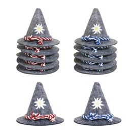 FloralGrace Pack of 10 Mini Oktoberfest Hat Oktoberfest Decoration Bavarian Decoration MiNi Hat Bavarian Small Felt Hat Costume Hat for Party Decoration Table Decoration Carnival, Red/Blue Cord (Grey)