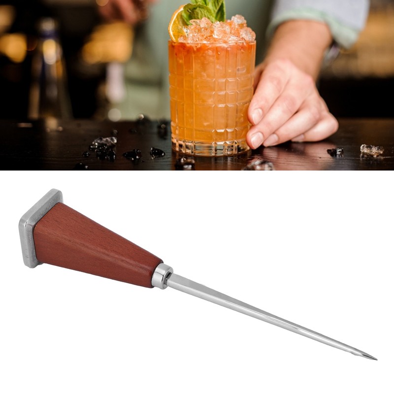 Ice Pick Stainless Steel Ice Pick with Wood Handle Bartender