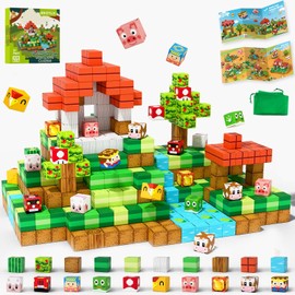 200 PCS 0.8in Magnetic Blocks - Magnet Toys for Kids, Magnetic Building Blocks Cubes, Stacking Magnets, STEM Toys Birthday Gifts for Boys and Girls Age 3+ (Theme: Farm Animals)