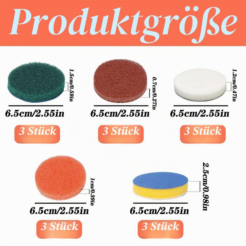 YSJCHEBS 15-Piece Cleaning Brush Pads, Multifunctional Cleaning Brush, Electric Cleaning