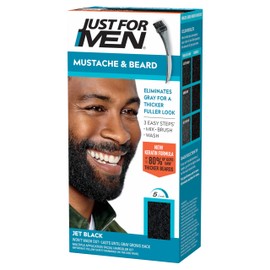 Just For Men Mustache & Beard, Beard Coloring for Gray Hair with Brush, With Keratin Biotin Aloe and Coconut Oil for Healthy Facial Hair - Jet Black, M-60, Pack of 1 (Packaging May Vary)