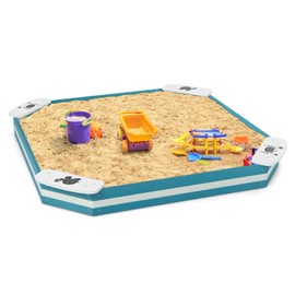 GLACER 49.5" x 49.5" Kids Wooden Sandbox with Seats, Outdoor Square Wood Sand Box with 4 Corner Seats, Backyard Bottomless Sandpit for Kids Aged 3+