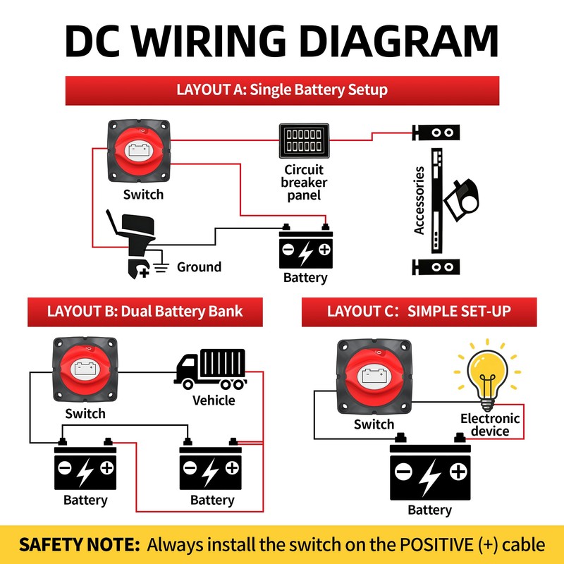 Battery Disconnect Switch with Aluminum Mounting Bracket, 12V-48V Waterproof Marine