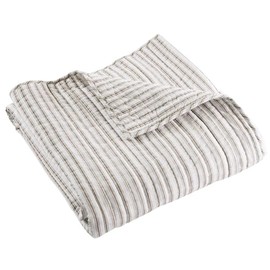 Levtex Home - Tobago Stripe Taupe - Quilted Throw - 50x60in. - White, Taupe - Reversible Pattern - Cotton Fabric