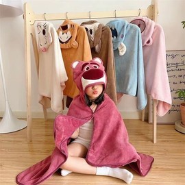 Kids Hooded Bath & Beach Towel Robe - Cartoon Animal & Fruit Designs 70x140cm / 3D Red Strawberry Bear Hooded Robe 3ea