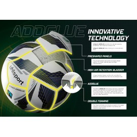 uhlsport Football Attack Addglue for The Planet - Sustainable Football - Match Ball Training Ball for Youth and Adults, 5, White/Navy/Fluo Yellow