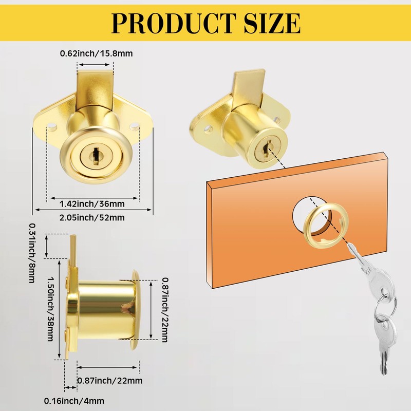 Yaocom 12 Set Cabinet Locks with Keys Fits 7/8 Inch