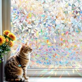 DARUITE Rainbow Window Film Privacy Film for Glass Windows Static Cling Removable Window Film Anti-UV Decorative Patterned Window Stickers for Home, Office（30 x 100CM)