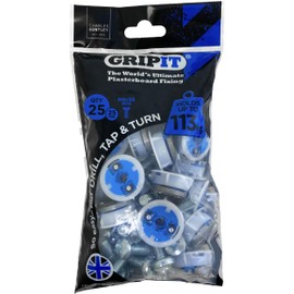 Gripit Blue Plasterboard Fixings - Pack of 25 - Heavy Duty Plasterboard Fixings for Drywall & Stud Walls, Holds Up to 113kg - For Mounting TVs, Kitchen Cupboards & Boilers - Easy Install & UK Designed
