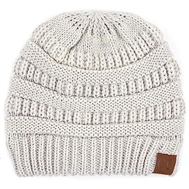 C.C Trendy Warm Chunky Soft Stretch Cable Knit Beanie Skully, 2 Tone Light Grey