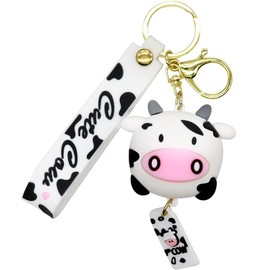 SHANGPIN Cow Keychain,Farm Gift,Car Accessories,Cute Print Decor for Women Car Keys, White, 9 * 5