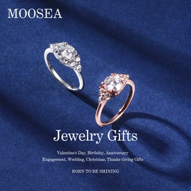 MOOSEA Moissanite Anniversary Rings for Her, 1.2CT D Color VVS1 Clarity Lab Created Moissanite Engagement Rings 14K White Gold Vermeil 7 Stone Moissanite Promise Rings for Her Jewelry Gifts