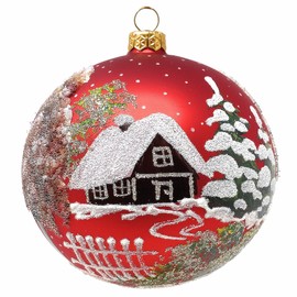 Polish Gallery Christmas Ornament, Countryside Landscape, Blown Glass Ball 5-inch (Red Matte, 120mm)
