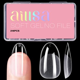 AILLSA AILLSA Short Oval Nail Tips Soft Gel Full Cover Clear Gelly Nail Tips Half Matte Acrylic Nail Tips Pre-Filed Fake Press on Nail Tips for Extension Home DIY Salon Manicure 216PCS 12 Sizes
