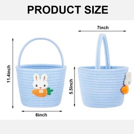 Domensi 1 Pcs Empty Easter Basket for Eggs Hunt Small Bunny Basket with Handle Soft Cotton Rope Woven Gifts for Candy Easter Days Decoration Party Holidays (Blue)