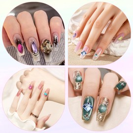 Giantree 500pcs Rhinestones Nail Art Charm, Bulk Mini Diamond Heart Round Geometric for Crafts Acrylic Nail Supplies, Colorful Crystal Glass Jewel Flatback Gems for Nails, Clothes, Shoes, and More