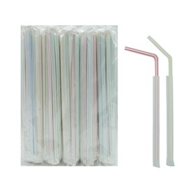 FOREVERIE 500 Counts Individually Wrapped Disposable Straws Plastic for Drinking, Flex & Bendy, Common 0.24 Inch Calibre, 8.27 Inches Length, Striped Color, Soft Thin, Bulk Package