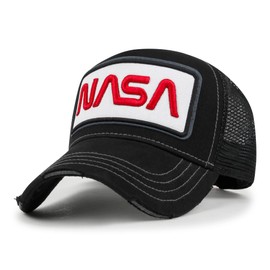 ililily Premium NASA Worm Logo Embroidery Structured Baseball Cap, Black Bill, Medium