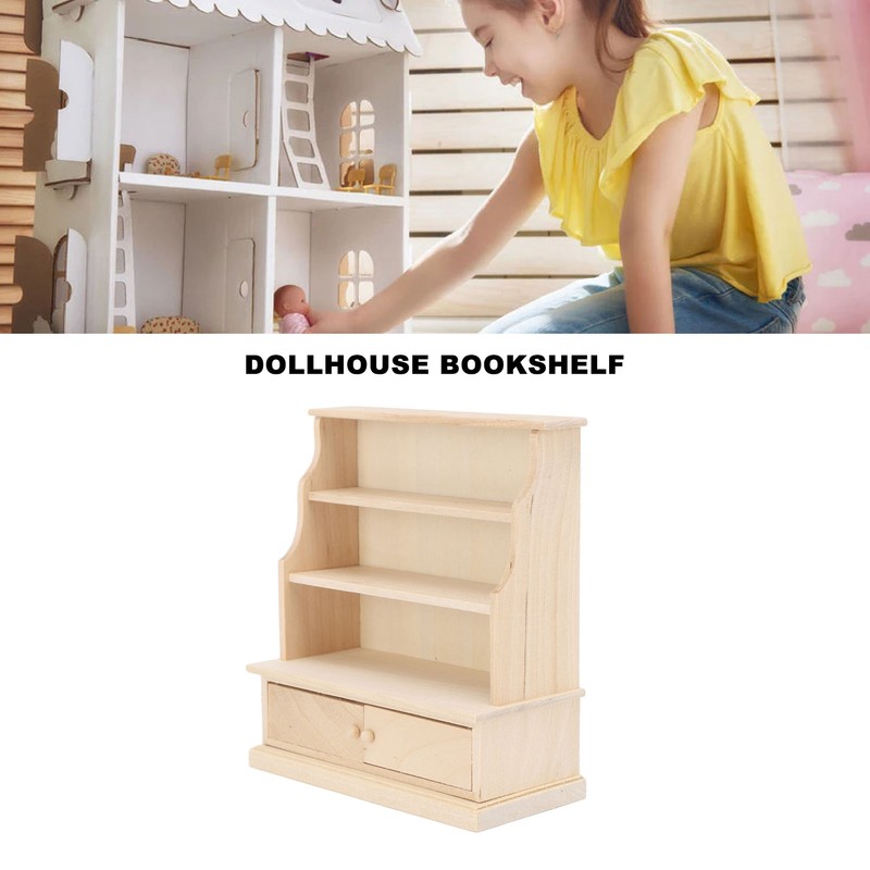 Dollhouse Bookshelf 1:12 Wooden Miniature Decoration Rugged Dollhouse Bookcase for