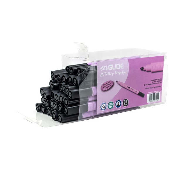 Eziglide TriGrip Drywipe Whiteboard Pens Black, Pack of 35 Whiteboard