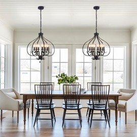 6-Light Farmhouse Chandelier,24.01" Large Black Farmhouse Chandelier for Dining Room,Modern Vintage Rustic Adjustable Pendant Light Fixture for Kitchen Island Living Room Entryway Hallway Foyer