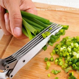 Bestac 5-Blade Herb Scissors Kitchen & Cooking Shears Sharp Stainless Steel, Effortless Cutting with Protective Cover (Green)
