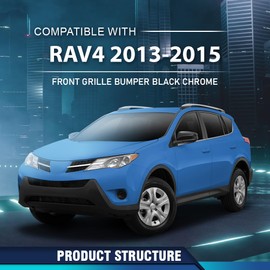 PIT66 Front Bumper Grille Left & Right Side Compatible with Toyota RAV4 2013-2015 TO1200361, TO1200360, 531050R010, 531060R010 Textured Black With Chrome Molding