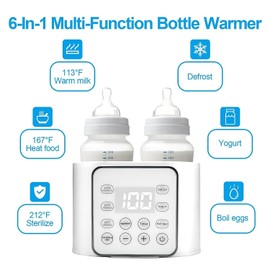 Baby Bottle Warmer, 9-in-1 Bottle Warmer for Breastmilk, Quick Baby Food Warmer and Defrost Warmer for Twins, LCD Display Precise Temperature Adjustment, 24 Hours Constant Mode (White)