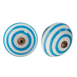Nicola Spring Ceramic Cupboard Drawer Handle Knobs - Stripe Design - Light Blue - Pack Of 6