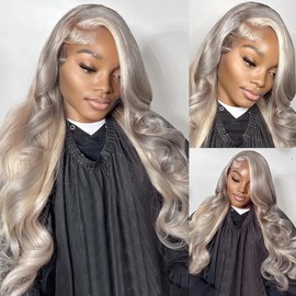 28 30 32 Inch Highlight Human Hair Bundles PGrey/613 Bundles Gray Body Wave Human Hair Bundles Grade 8A Remy Hair 3 Bundles Two Tone Silver Mixed With Blonde Bundle