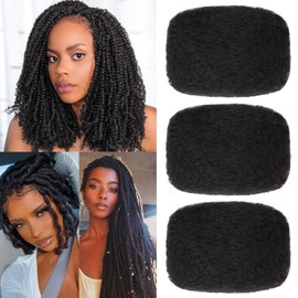 Xtrend Afro Kinkys Bulk Human Hair for Dreadlocks Extensions Repair Locs, Twist Braiding Afro Kinky Human Hair for Locs 3 Packs 90Gram Natural Black Color(1B, 8 Inch)