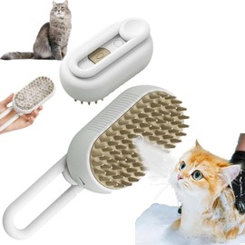 Steam Cat Brush, Pet Hair Removal Comb with Water Tank, 3-in-1 Steam Brush for Cats, Cat Care Brush, Pet Hair Removal Comb for Cats and Dogs (White)