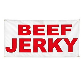 Vinyl Banner Multiple Sizes Beef Jerky Red Food Bar Restaurant Truck Restaurant & Food Outdoor Weatherproof Industrial Yard Signs 4 Grommets 16x40Inches